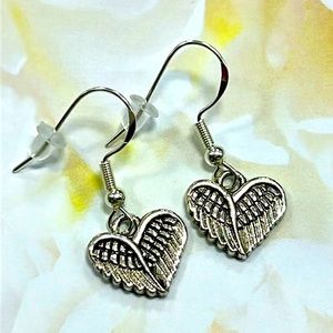 Handmade Sterling Silver Angel Wing Heart Earrings!